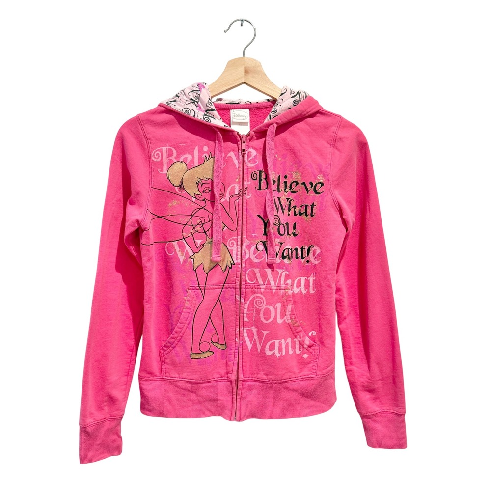 Y2K Disney Tinker Bell Pink Full Zip Hoodie Girls Medium